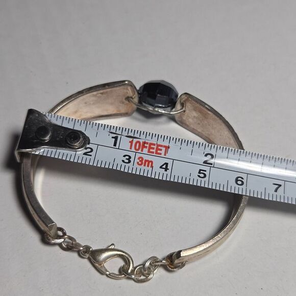 Vintage Spoon Handle Bracelet Hematite Bead Floral Detail - Picture 6 of 9